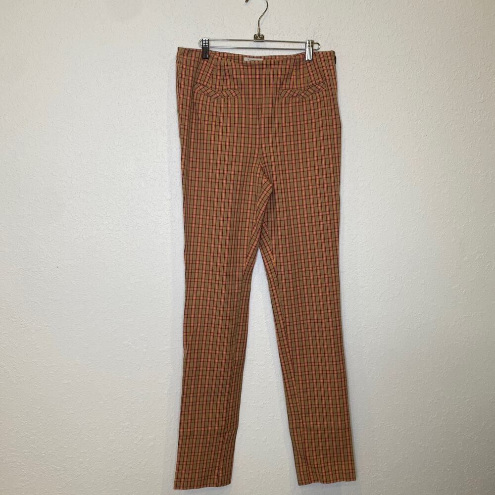 Anthropologie The Essential Slim Plaid Straight Leg Pants Long Inseam Sz 10